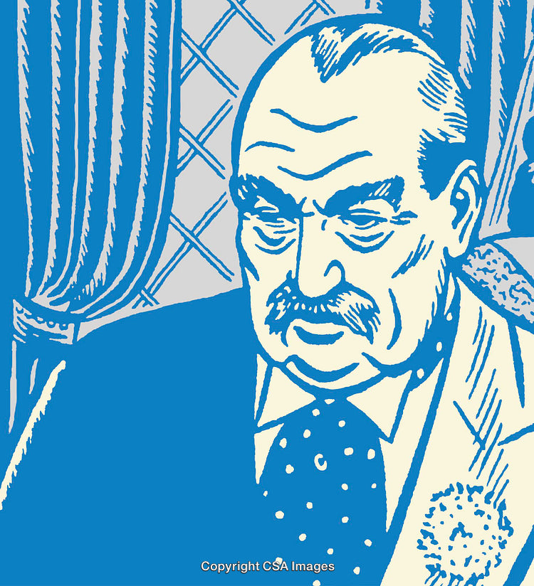 Illustrated Portrait of a Distinguished Man in Vibrant Blue Tones