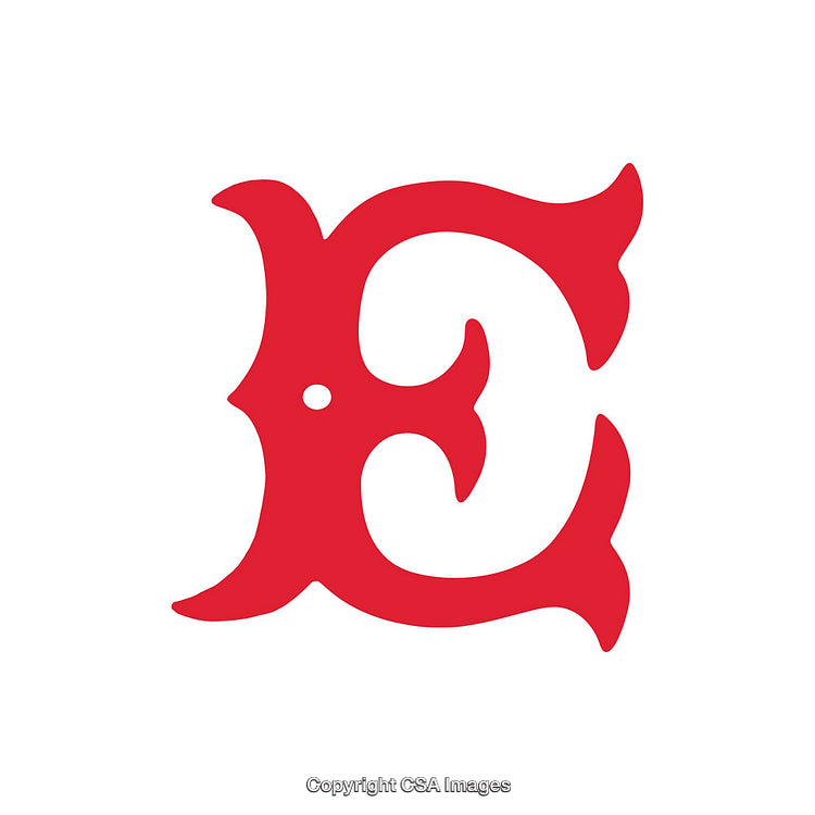 Red Abstract Letter E Design with Artistic Flourishes on White Background