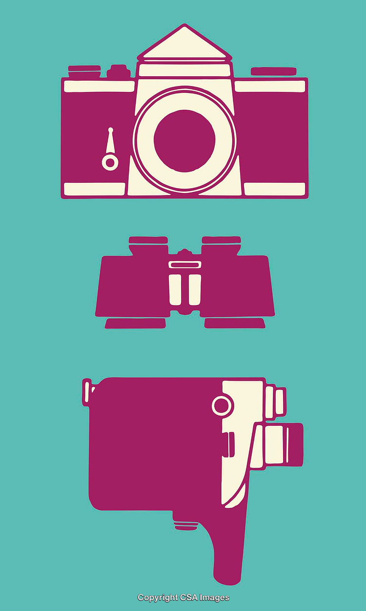 Minimalistic Color Line Art Illustrations of Photography and Exploration Equipment