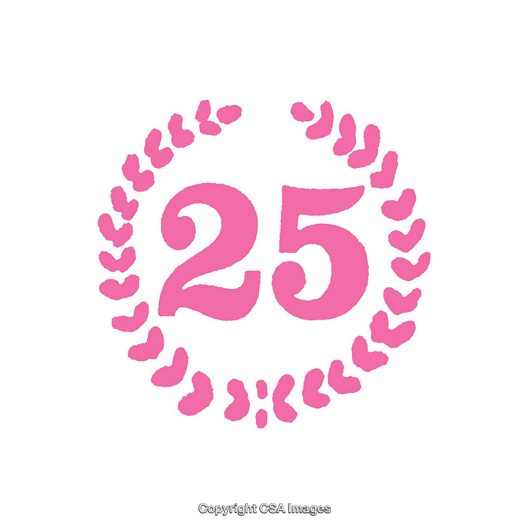Pink Number 25 With Laurel Wreath Pattern On White Background