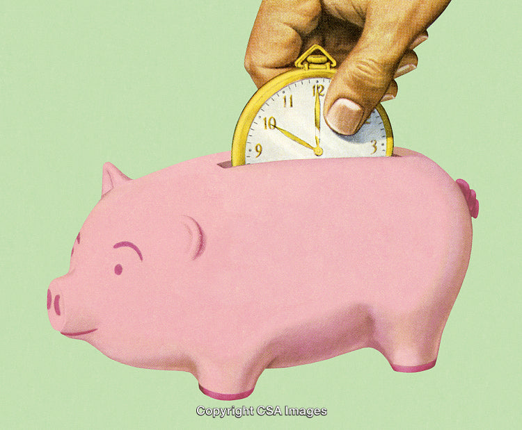 Saving Time Concept Illustrated by a Piggy Bank with a Pocket Watch
