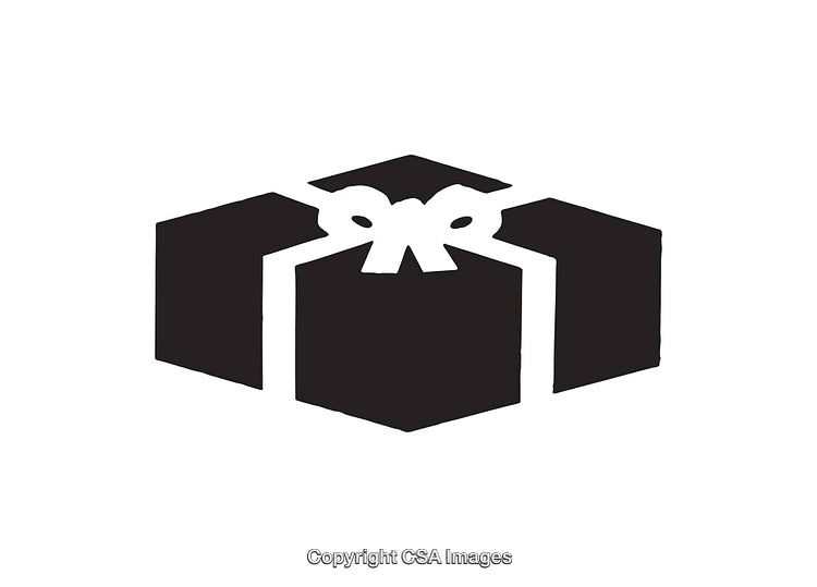 Black and White Icon of a Wrapped Gift Box with a Bow