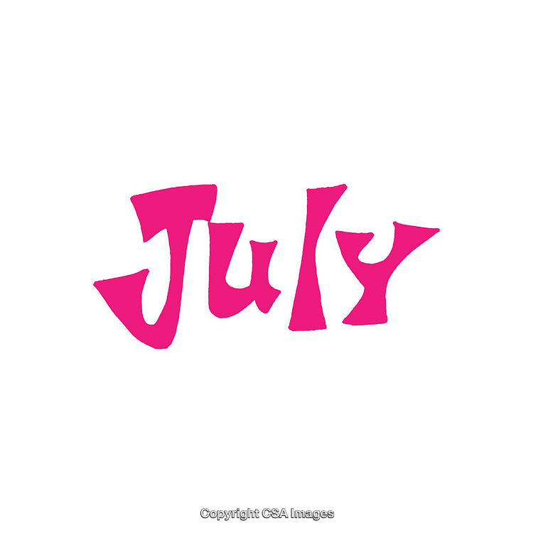 Pink July Text Against a Clean White Background