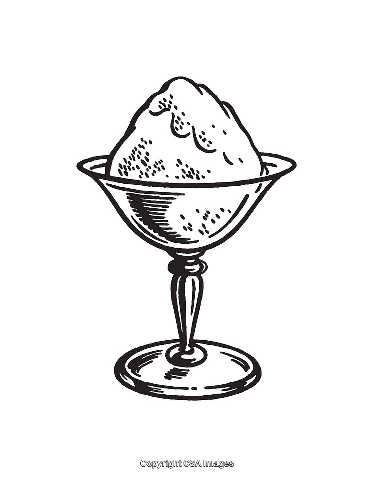 Vintage Line Art Illustration of Ice Cream in a Classic Dessert Cup