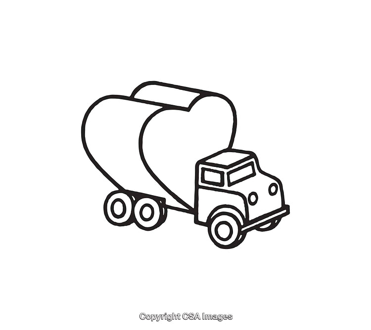 Black And White Line Art of a Truck Carrying a Heart-Shaped Load