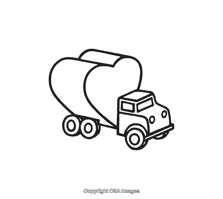 Black And White Line Art of a Truck Carrying a Heart-Shaped Load