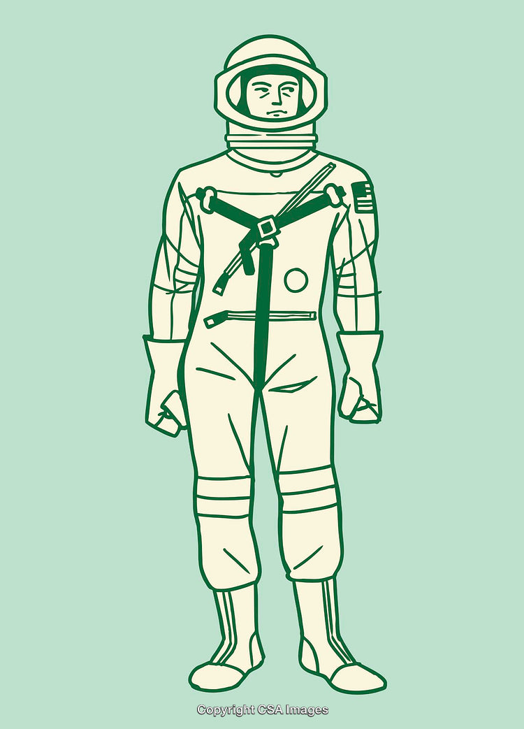 Illustration of a Spacesuit with Details in Retro Line Art Style