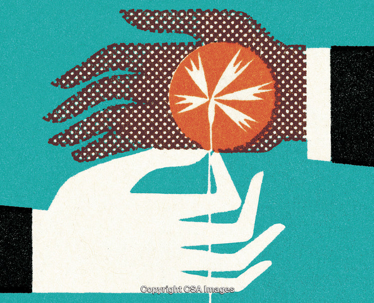 Collaborative Hands Holding a Symbolic Element on a Vibrant Blue Background