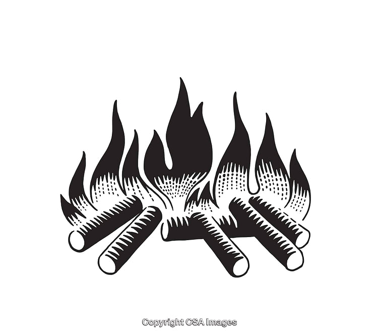 Black And White Line Art Illustration of Burning Firewood