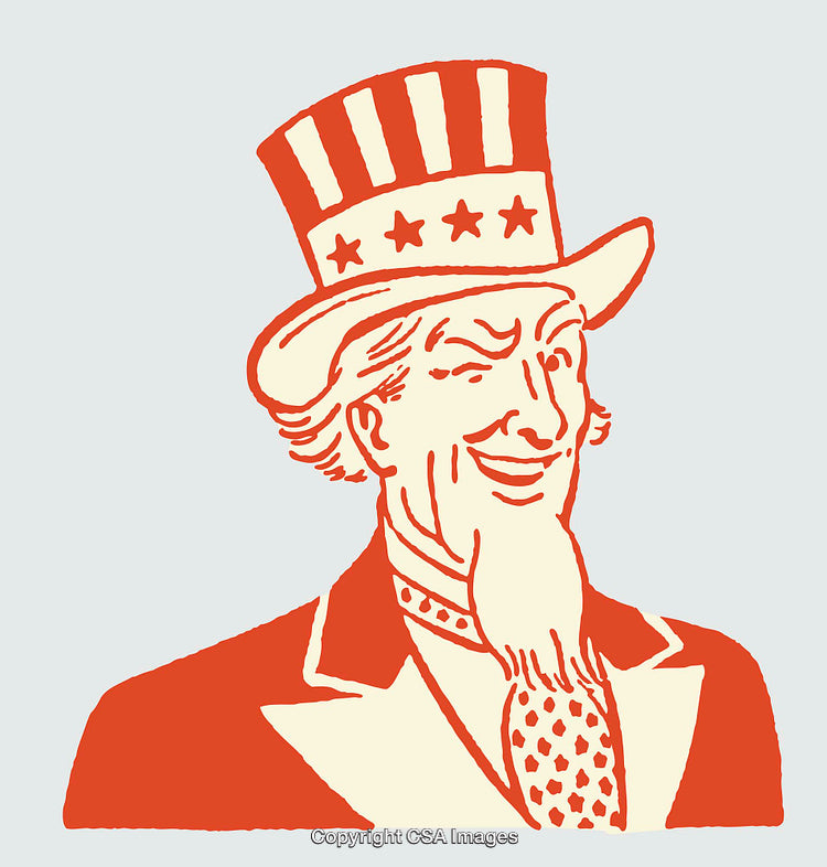 Colorful Line Art Illustration of Patriotic Figure with Hat and Stars