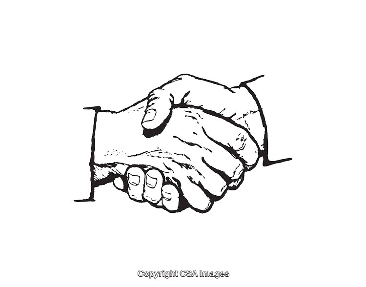 Black and White Line Art of a Handshake Symbolizing Agreement