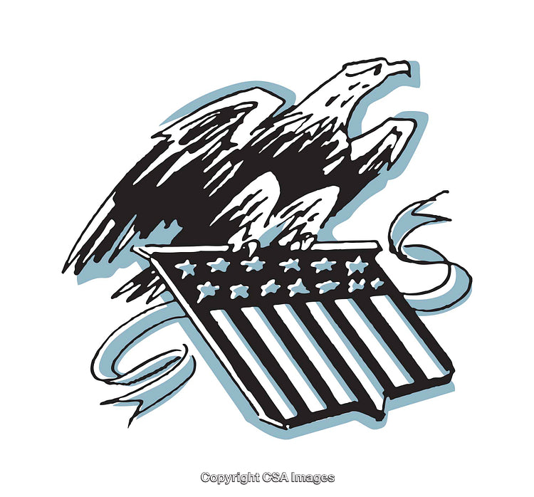 Illustrated American Eagle with Patriotic Shield and Ribbon Design