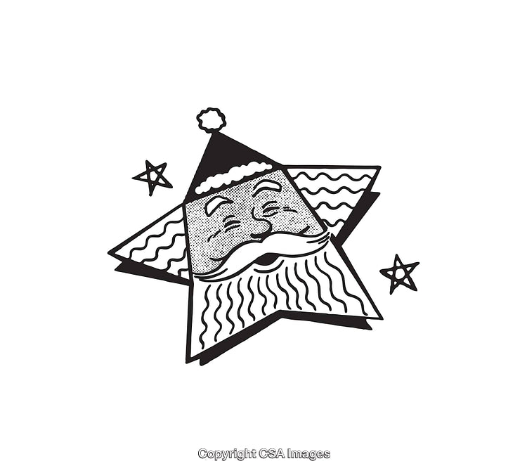Black and White Line Art of Santa Claus Star Design