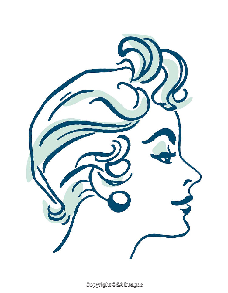 Elegant Line-Drawing of Woman's Profile with Curly Hair and Earrings