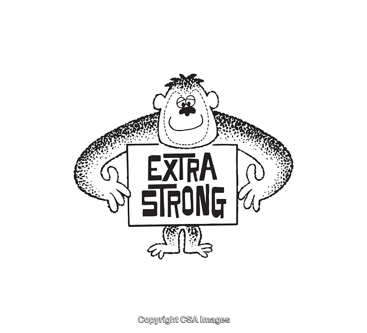 Cartoon Gorilla Holding a Sign with Extra Strong Text in Bold Fonts