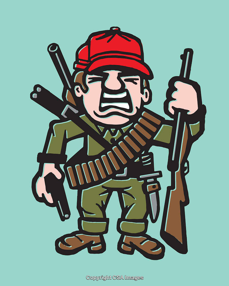 Colorful Cartoon Illustration of Armed Character in Military Gear