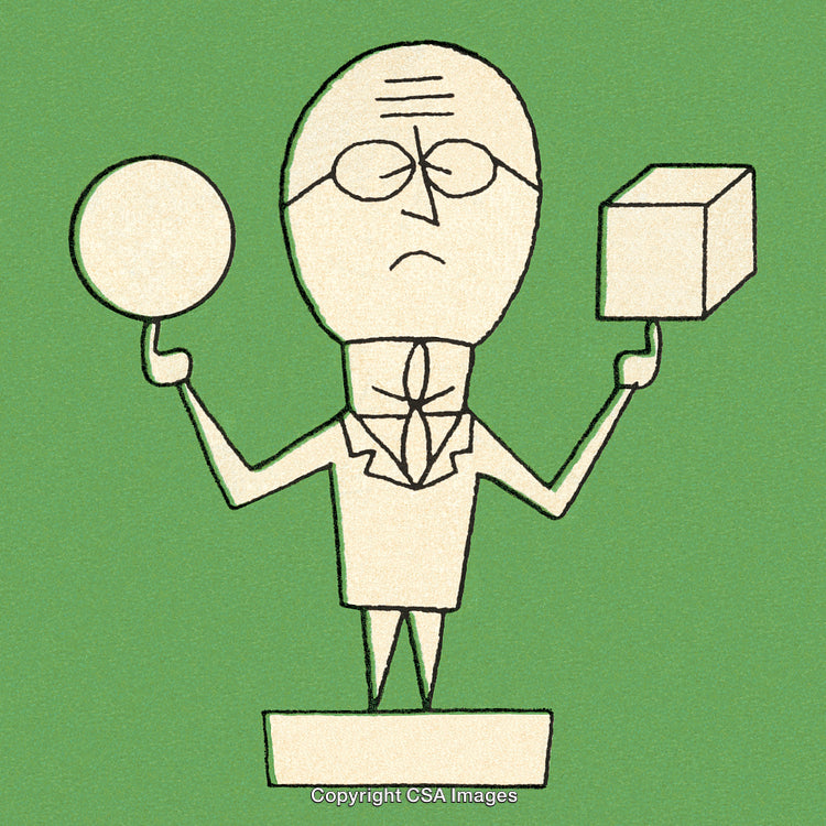 Abstract Illustration of a Person Balancing Sphere and Cube