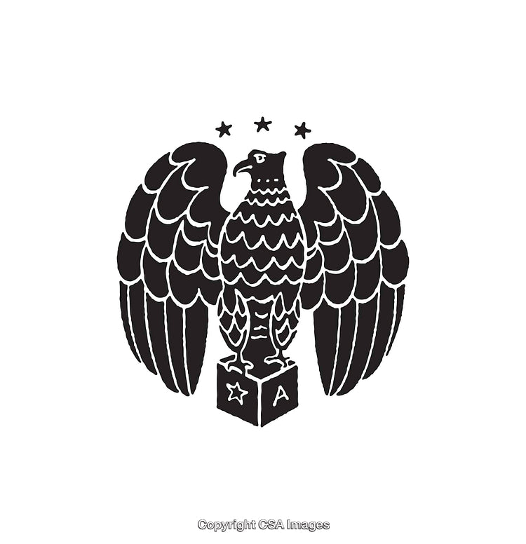 Black and White Eagle Illustration with Stars and Block Base Design