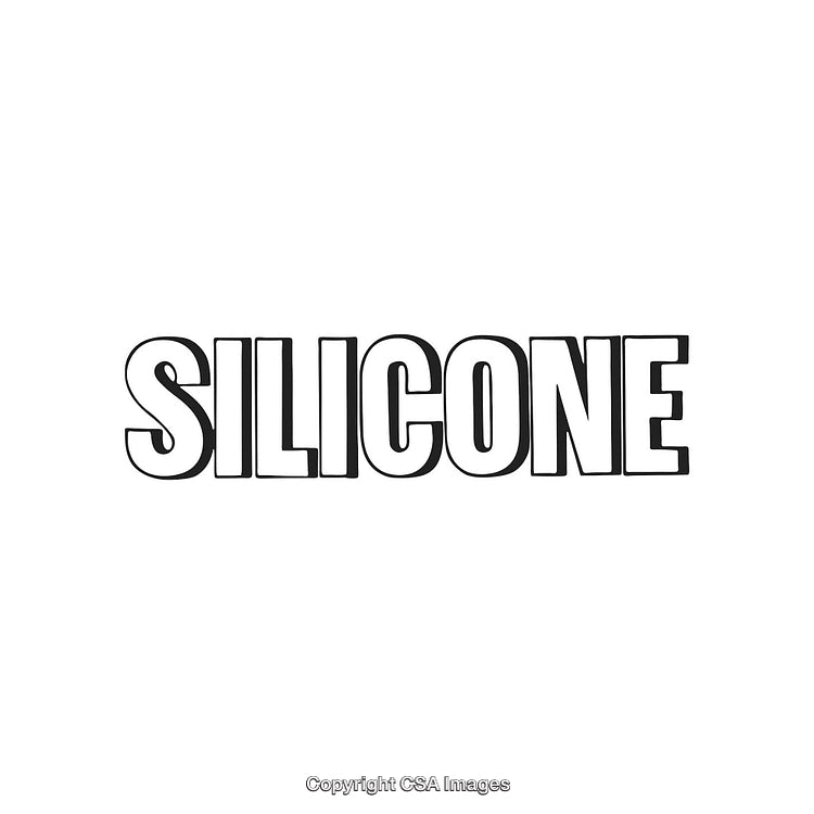 Bold Black-Outlined Word Silicone Displayed on a White Background