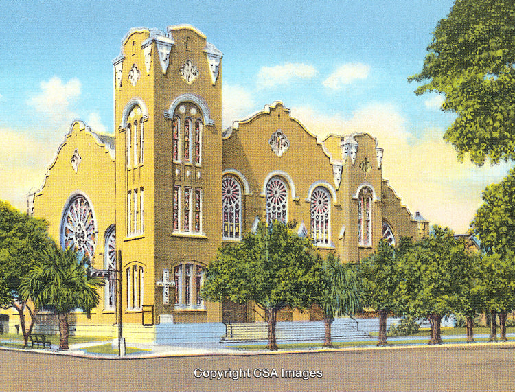 Historic Church Building with Elegant Architectural Details and Outdoor Surroundings