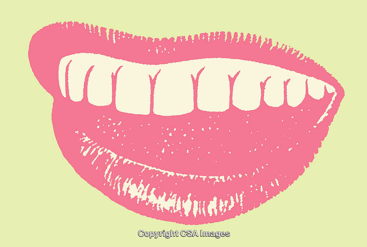 Colorful Line Art of a Smiling Pink Lip Illustration on Green Background