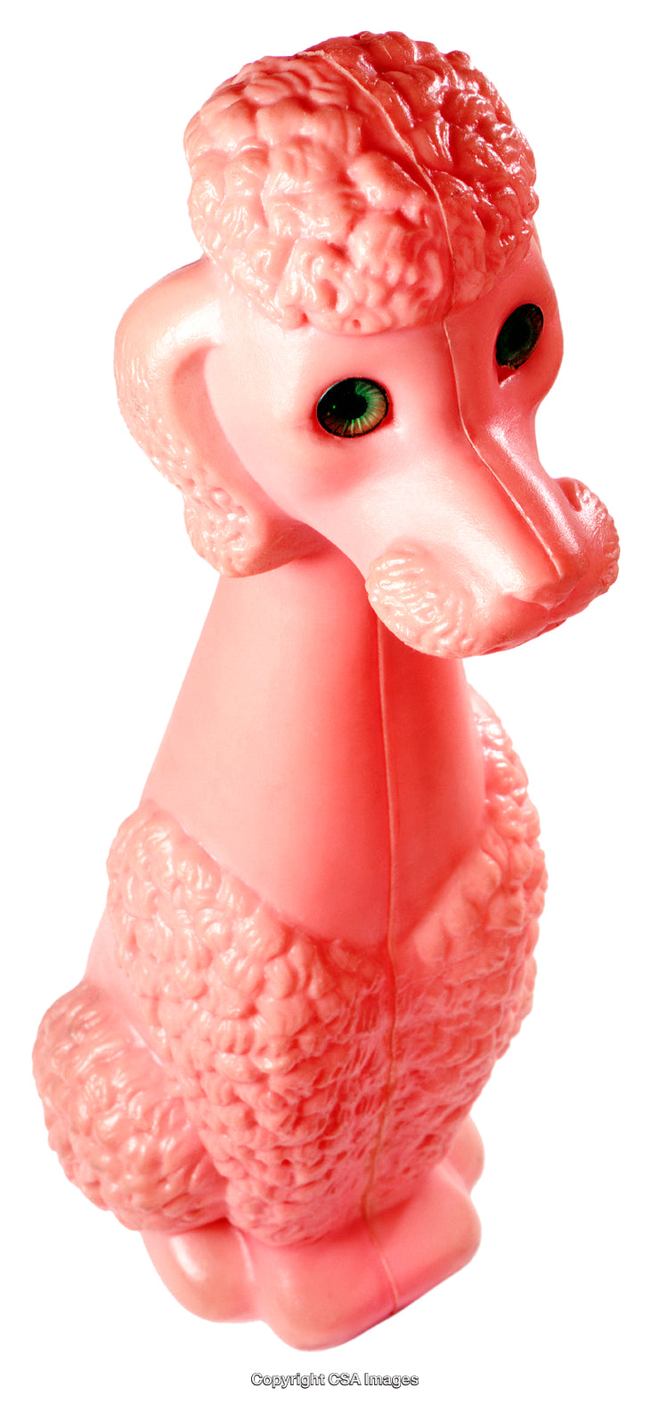 Retro Plastic Poodle Toy Figure In Vibrant Pink Color With Green Eyes