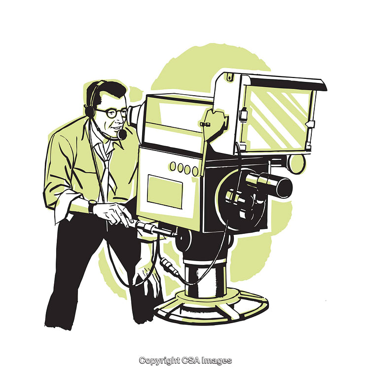 Illustration of a Cameraman Operating a Professional Broadcasting Camera