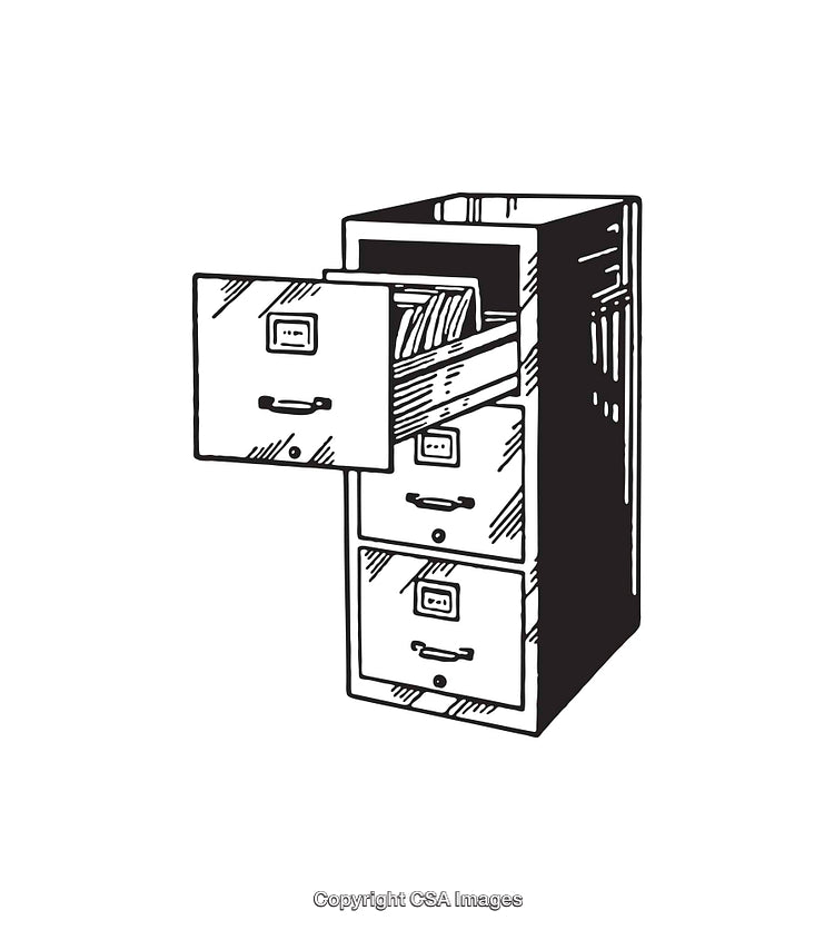 Black And White Line Art of Open Filing Cabinet
