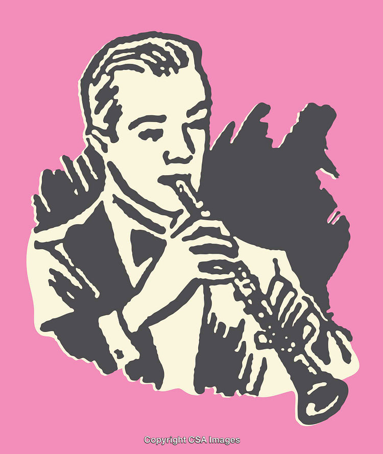 Classic Line Art Illustration of a Musician Playing a Clarinet