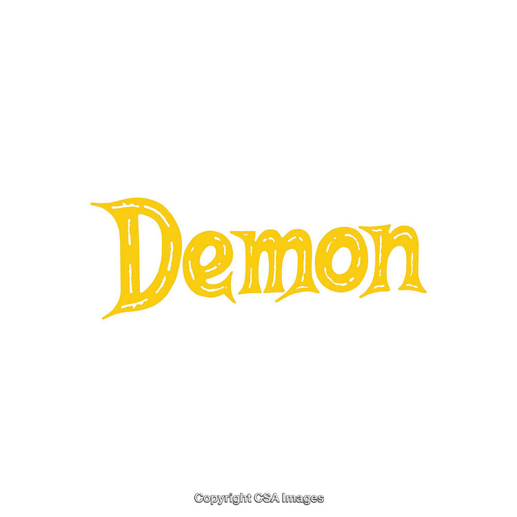 Stylized Yellow Text "Demon" on White Background - Bold Conceptual Design