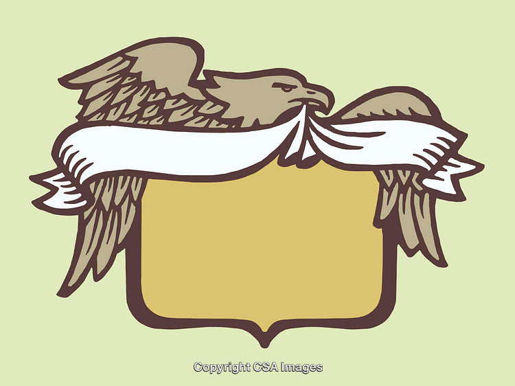 Eagle With Banner and Shield Emblem Design on Light Background