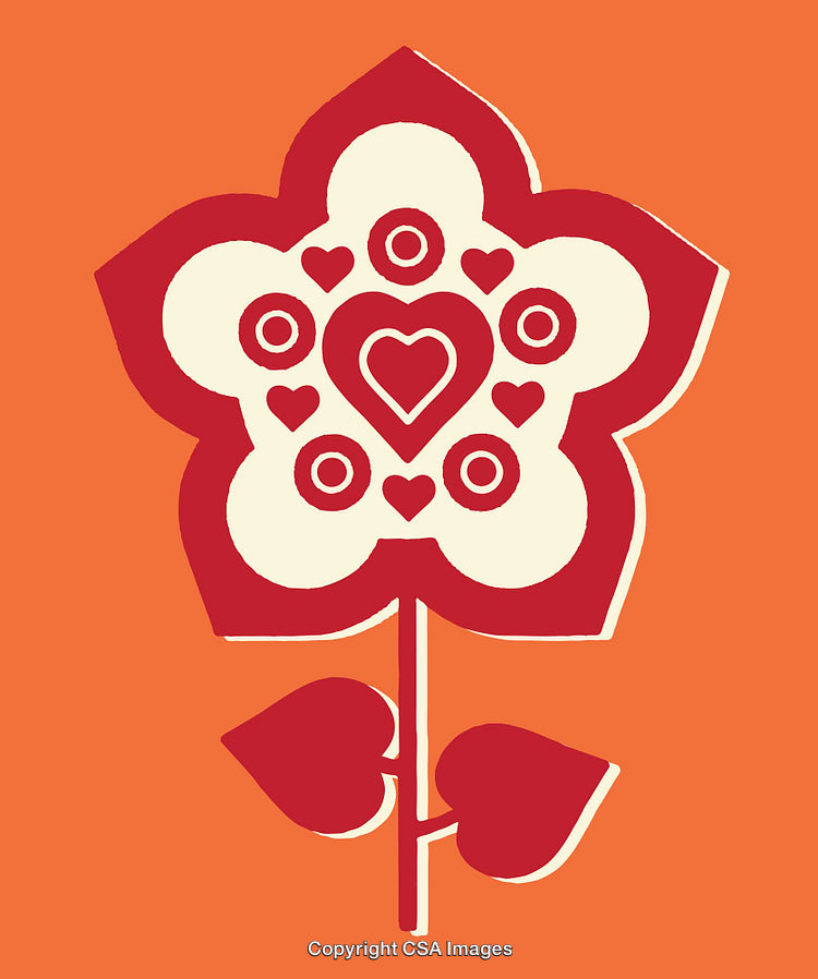 Stylized Floral Line Art with Bold Red and Orange Colors