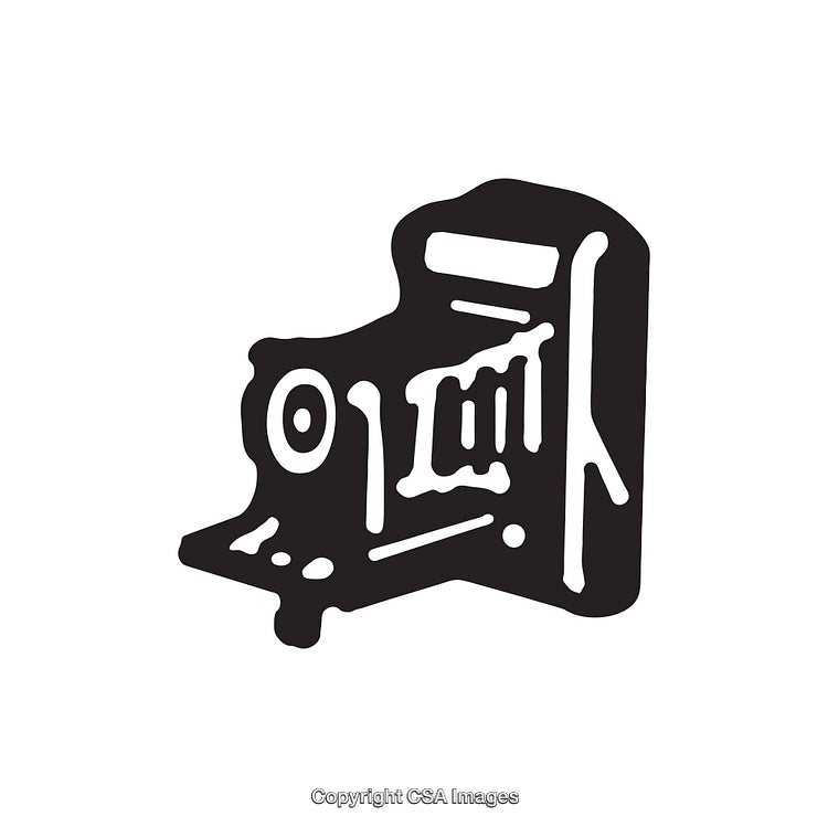 Retro Black and White Line Art of a Vintage Camera