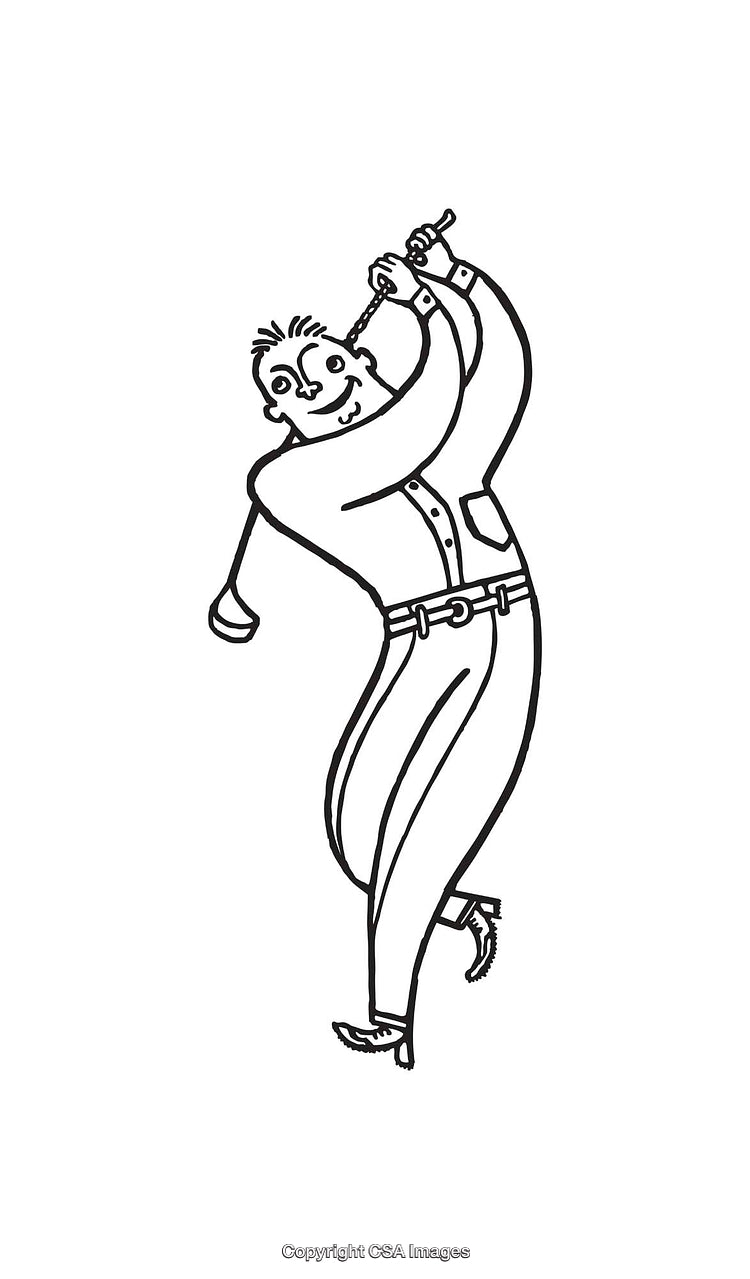 Black and White Line Art Illustration of a Man Playing Golf