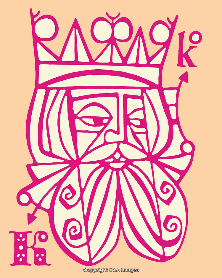 Artistic Pink King Portrait in Abstract Style Line Illustration
