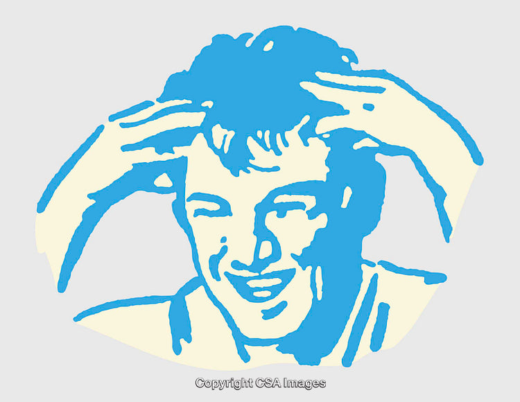 Colorful Line Art Illustrated Portrait of a Smiling Person with Hands on Head