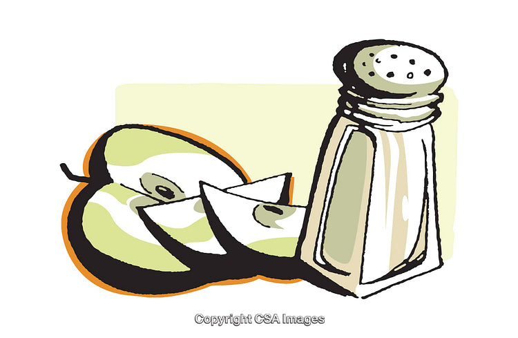 Colorful Illustration of a Salt Shaker with Sliced Green Apple