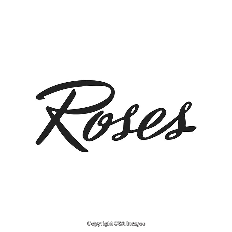 Elegant Script Typography Word "Roses" in Black on White Background