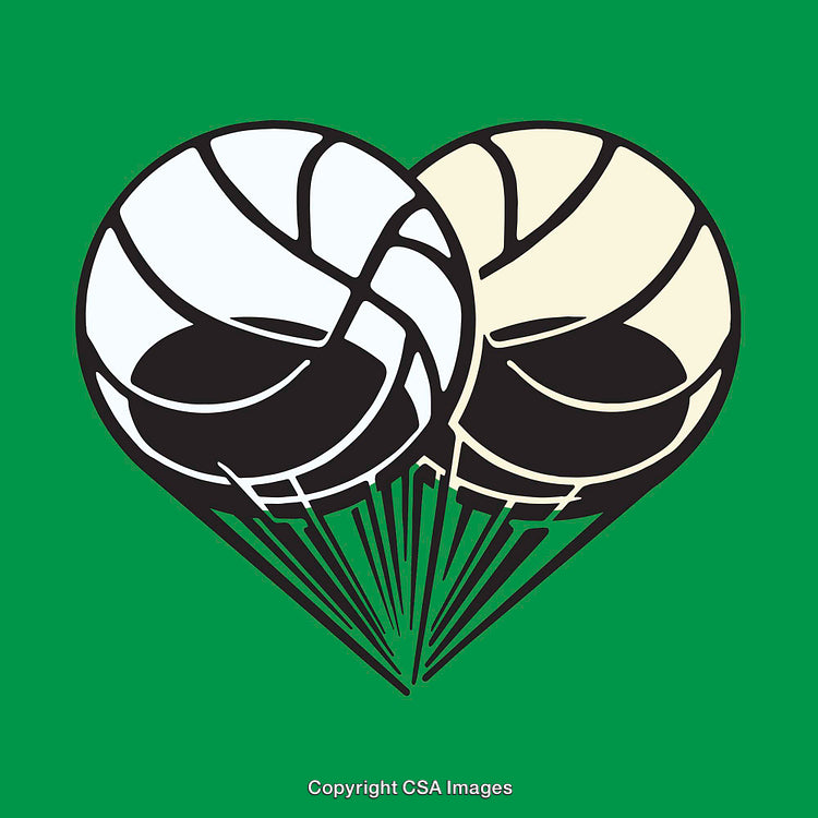 Creative Green Line Art of Two Volleyballs Forming a Heart Shape