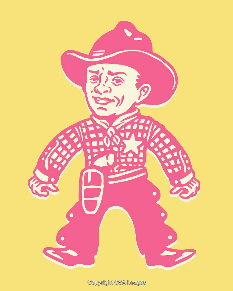 Retro Line Art of a Cowboy Sheriff with Vibrant Colors