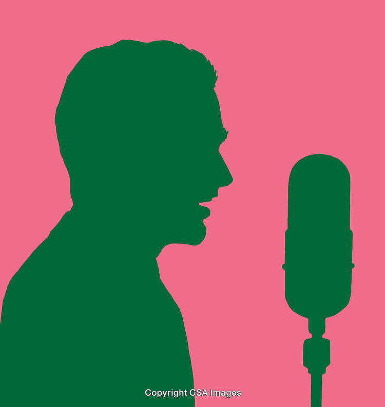 Silhouette of Singer with Vintage Microphone on Vibrant Background