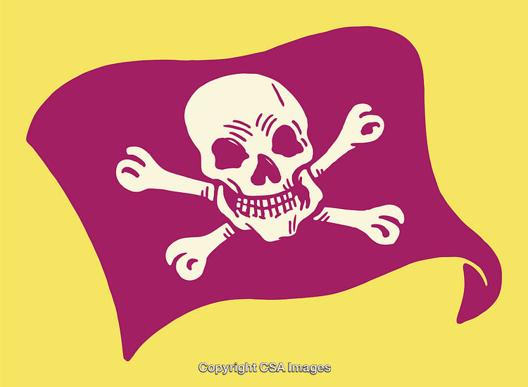 Vibrant Jolly Roger Pirate Flag Illustration with Bold Skull and Crossbones Design
