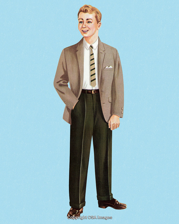 Vintage Illustration of a Cheerful Man in Retro Formal Attire Smiling