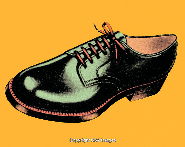 Stylized Illustration of a Black Leather Shoe with Vibrant Background