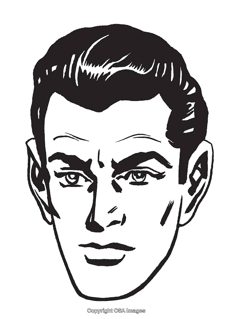 Stylized Black and White Illustration of Male Face with Classic Haircut