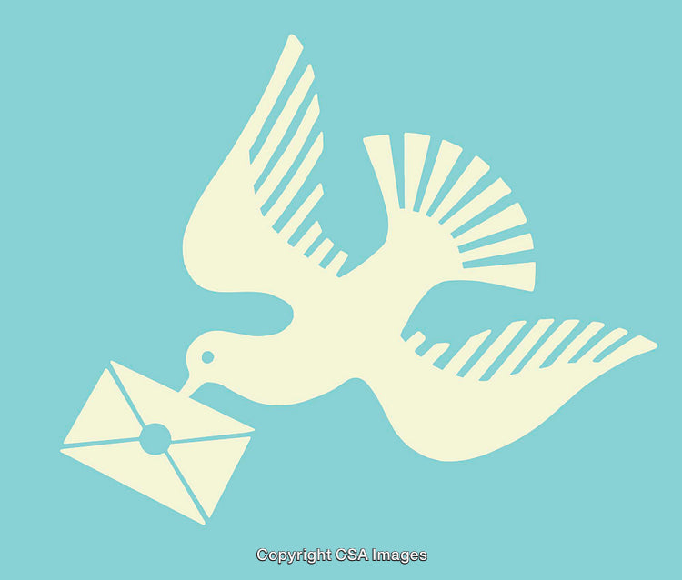 Silhouette of a Dove Delivering an Envelope on a Blue Background