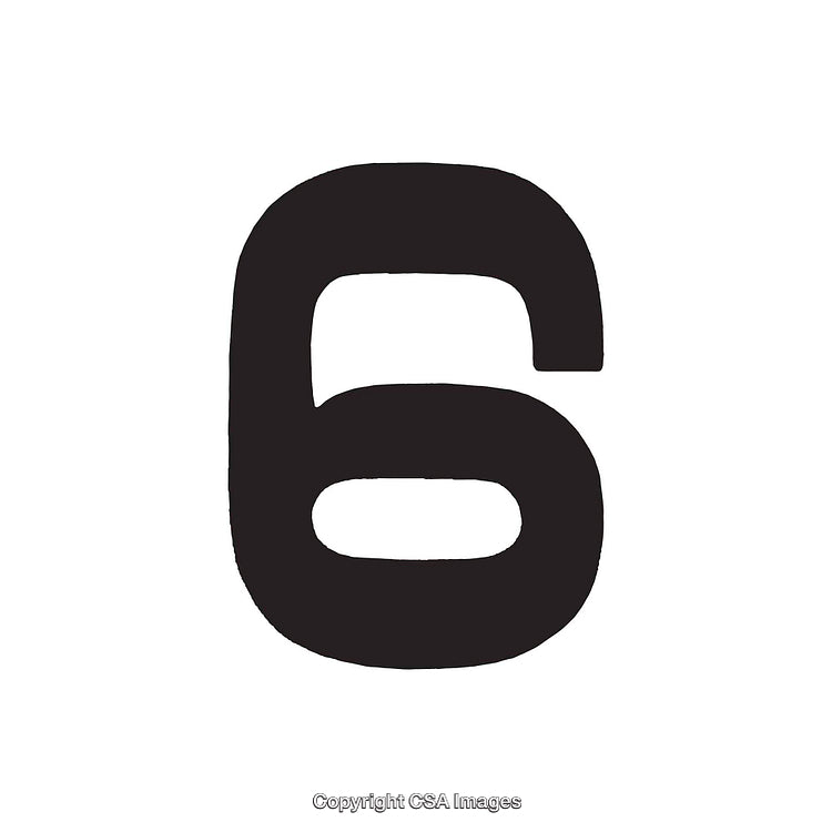 Black Bold Number Six Symbol on a White Background