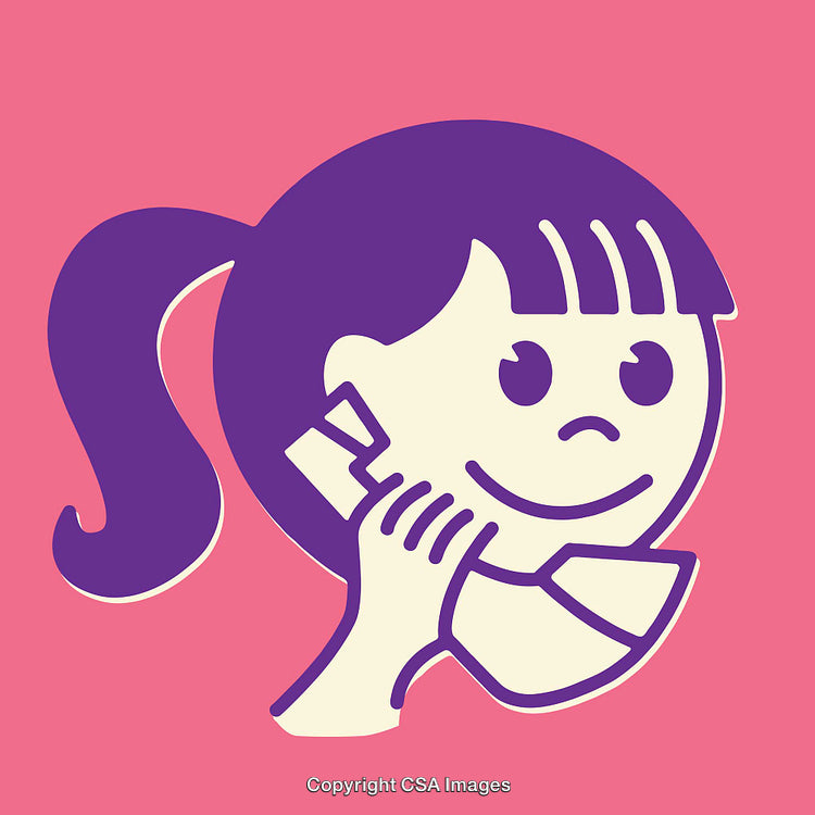 Colorful Line Art Illustration of Girl Using a Telephone