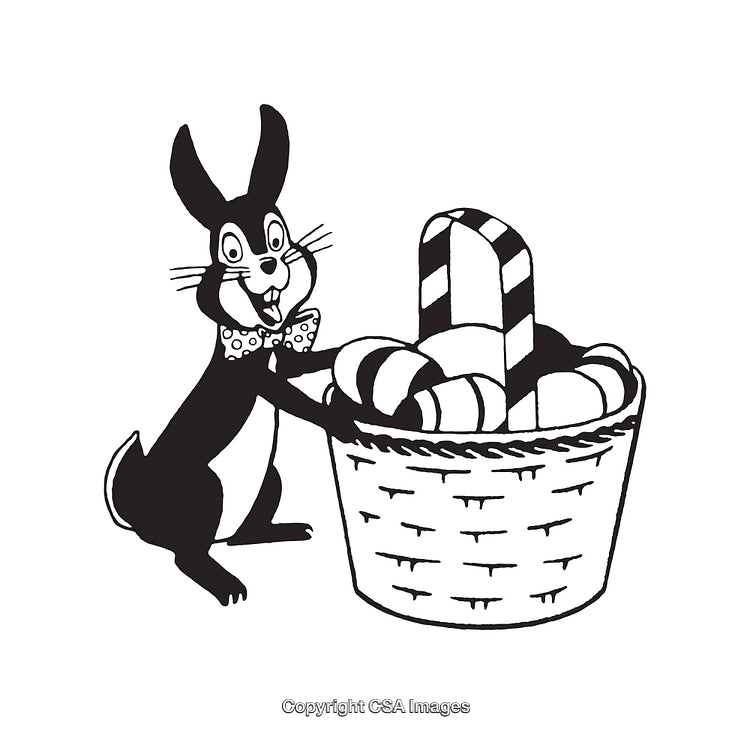 Cheerful Rabbit With an Easter Basket Filled with Decorative Eggs