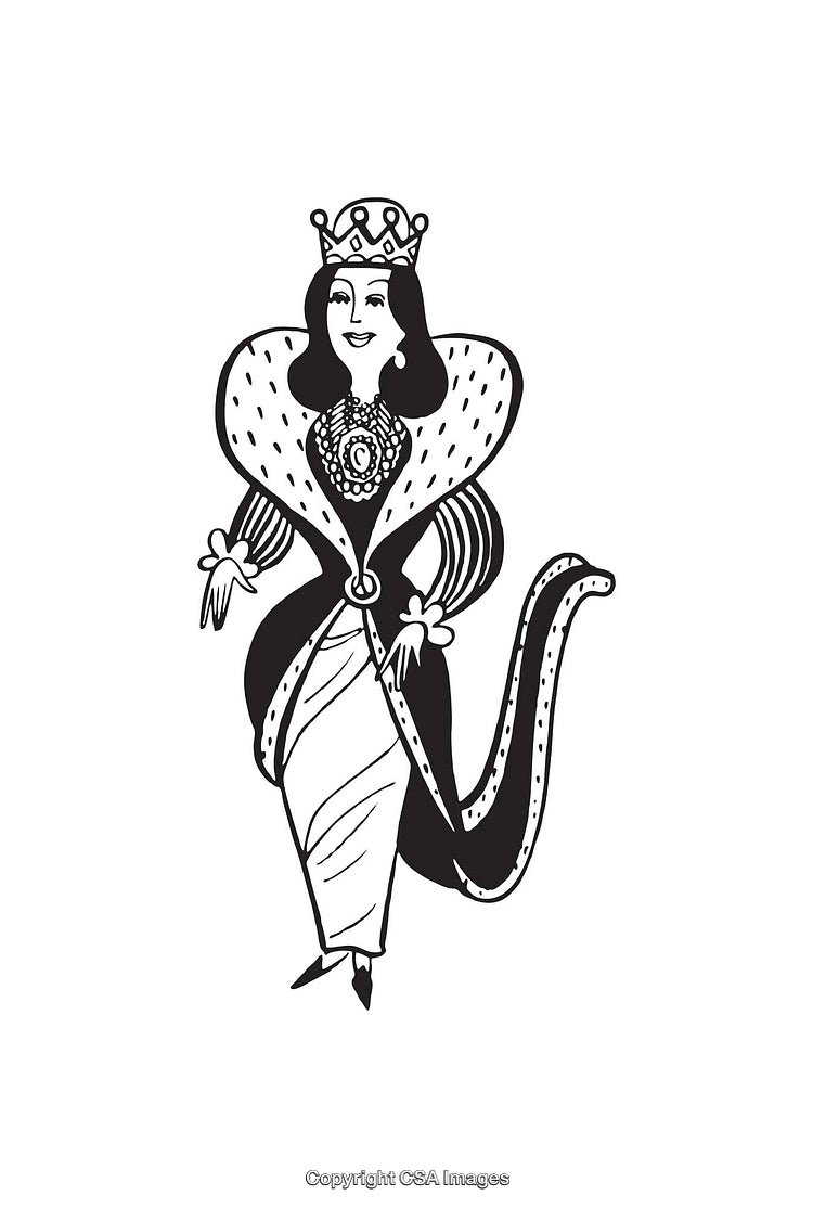 Black And White Line Art Illustration of an Elegant Queen
